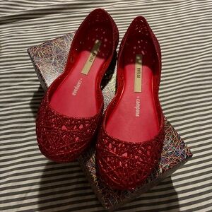 Mini Melissa Red Glitter Dress Shoes